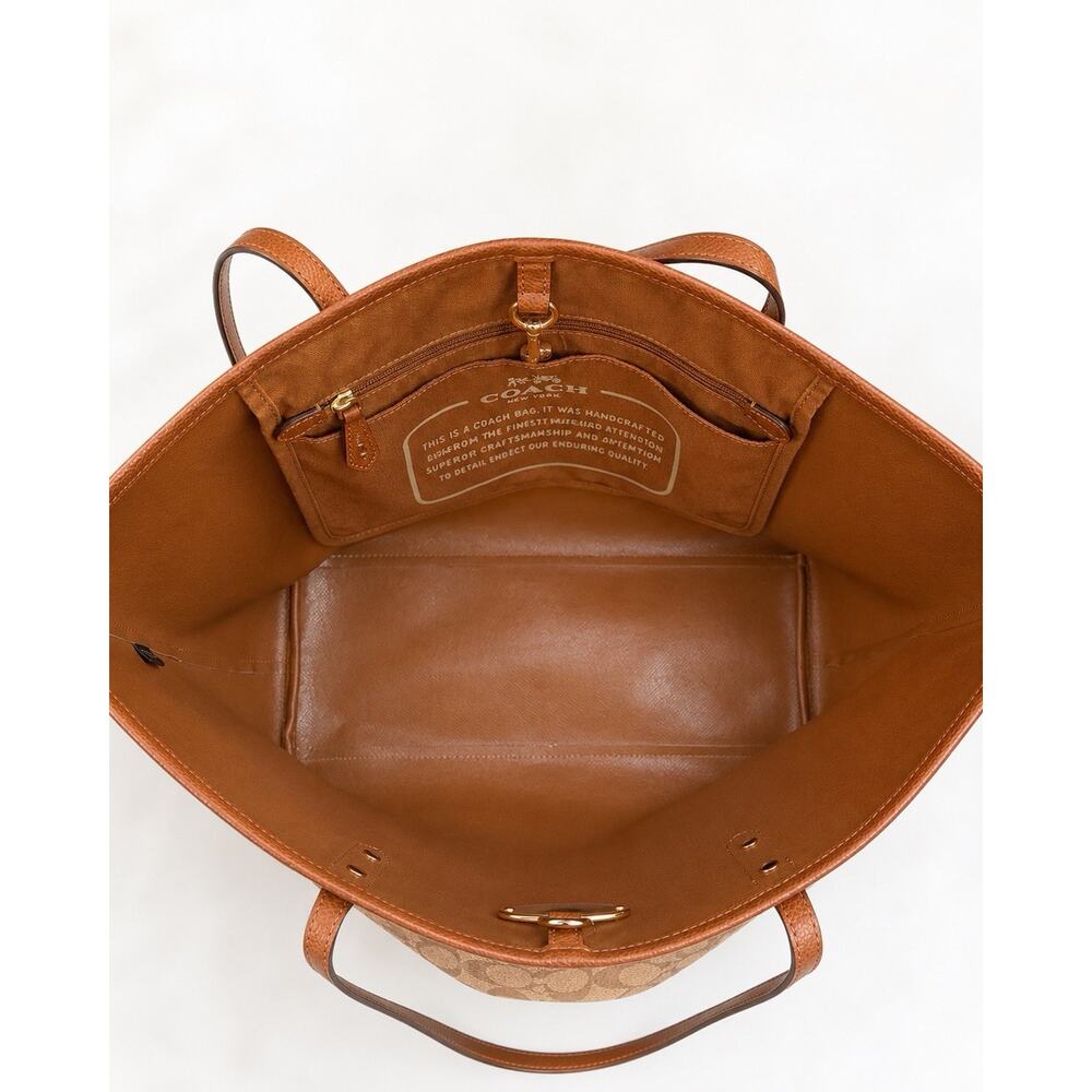 Coach Signature C City Tote Bag Brown Tan Leather Large Y2K Shoulder Purse - Picture 5 of 11